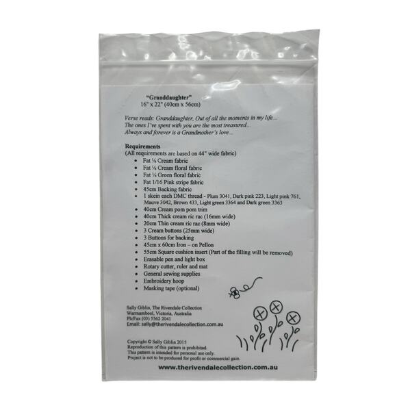 Rivendale Collection Granddaughter Embroidery Pillow Design Instructions Giblin - Picture 2 of 2